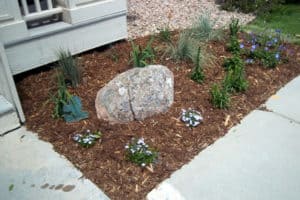 Front Yard Planter with Mulch and Granite Rock