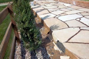 Flagstone Walkway Next to Newly Planted Bushes