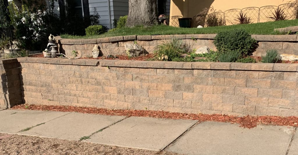 Two Tiered Stone Allan Block Retaining Wall in Denver