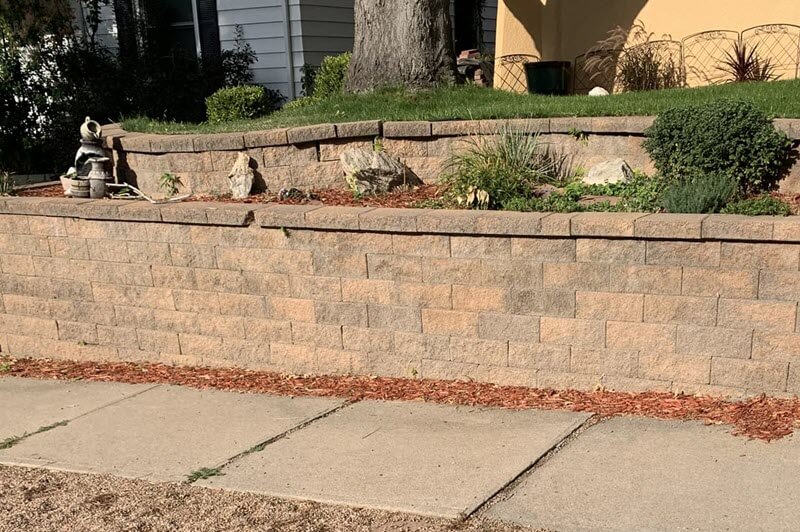 Two Tier Allan Block Retaining Wall for Front Yard